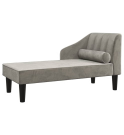 Chaise longue avec traversin gris clair velours