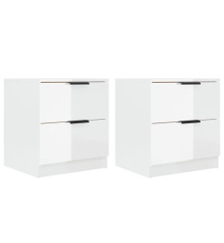 Tables de chevet 2 pcs Blanc brillant Bois d'ingénierie