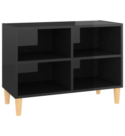 Meuble TV avec pieds en bois massif Noir brillant 69,5x30x50 cm