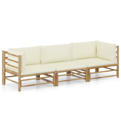 Salon de jardin 3 pcs avec coussins blanc crème Bambou