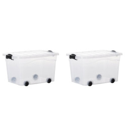 Boîtes de rangement et roues et couvercles 2pcs Transparent 40L