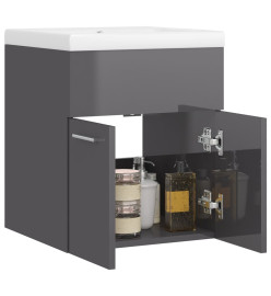 Armoire d'évier avec lavabo intégré Gris brillant Aggloméré