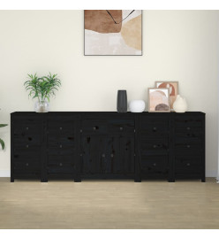 Buffet Noir 230x35x80 cm Bois massif de pin