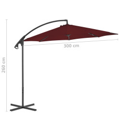 Parasol déporté avec mât en acier 300 cm Rouge bordeaux