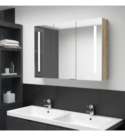 Armoire de salle de bain à miroir LED 89x14x62 cm chêne