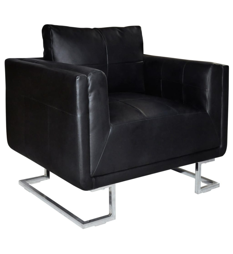 Fauteuil cube avec pieds chromés Noir Similicuir