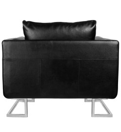 Fauteuil cube avec pieds chromés Noir Similicuir