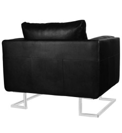 Fauteuil cube avec pieds chromés Noir Similicuir