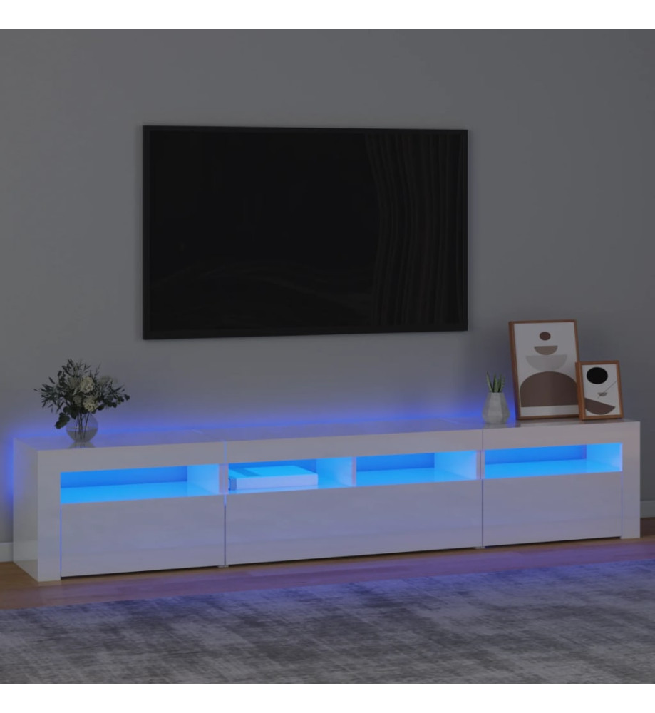 Meuble TV avec lumières LED Blanc brillant 210x35x40 cm