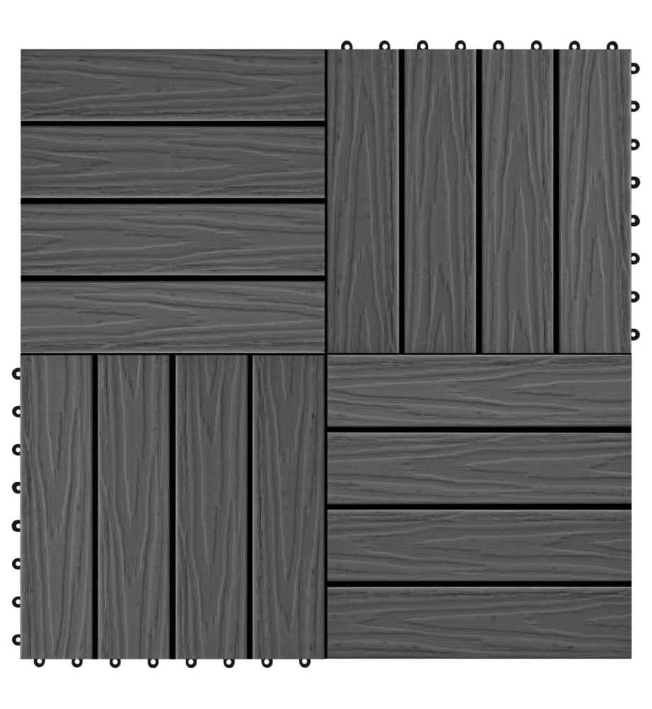 Carreau de terrasse en relief 11 pcs WPC 30x30 cm 1 m² Noir