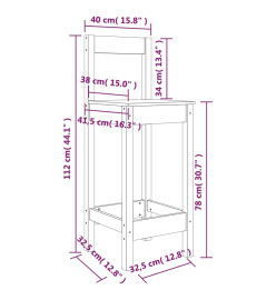 Tabourets de bar 2 pcs blanc 40x41,5x112 cm bois massif de pin