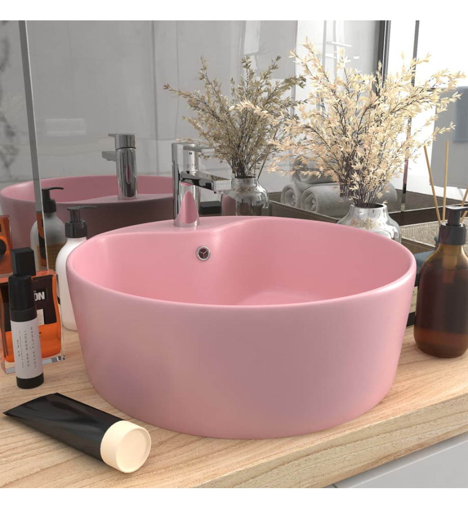 Lavabo de luxe avec trop-plein Rose mat 36x13 cm Céramique