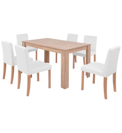 Table et chaises 7 pcs Cuir synthétique Chêne Couleur crème