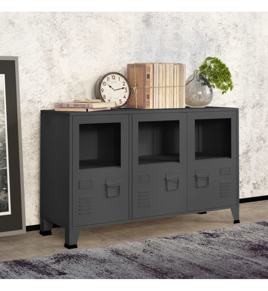 Buffet industriel Anthracite 105x35x62 cm Métal et verre