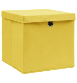 Boîtes de rangement et couvercles 4 pcs Jaune 32x32x32 cm Tissu