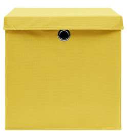 Boîtes de rangement et couvercles 4 pcs Jaune 32x32x32 cm Tissu