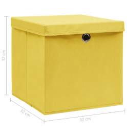 Boîtes de rangement et couvercles 4 pcs Jaune 32x32x32 cm Tissu