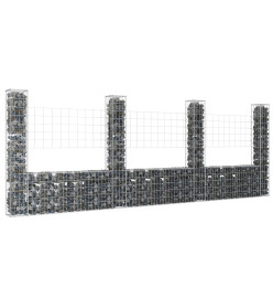 Panier de gabion en forme de U avec 4 poteaux Fer 380x20x150 cm