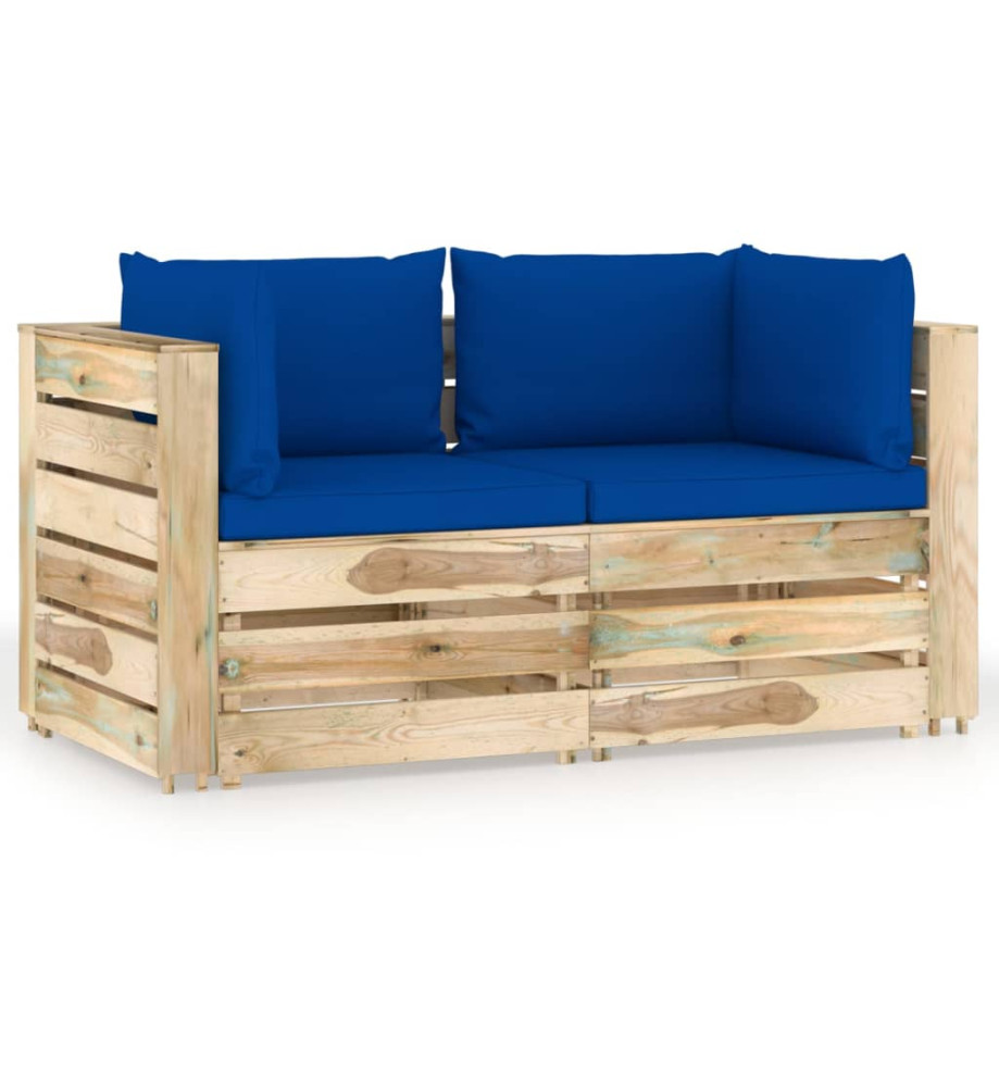 Canapé de jardin 2 places avec coussins Bois imprégné de vert Canapé de jardin 2 places avec coussins Bois imprégné de vert