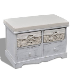 Banc de rangement Blanc 62x33x42 cm Bois de paulownia