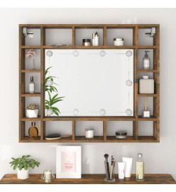 Armoire à miroir avec LED Chêne fumé 91x15x76,5 cm