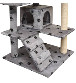 Arbre à chat et griffoir Sisal 125 cm Empreintes de pattes Gris