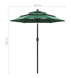 Parasol à 3 niveaux avec mât en aluminium Vert 2 m