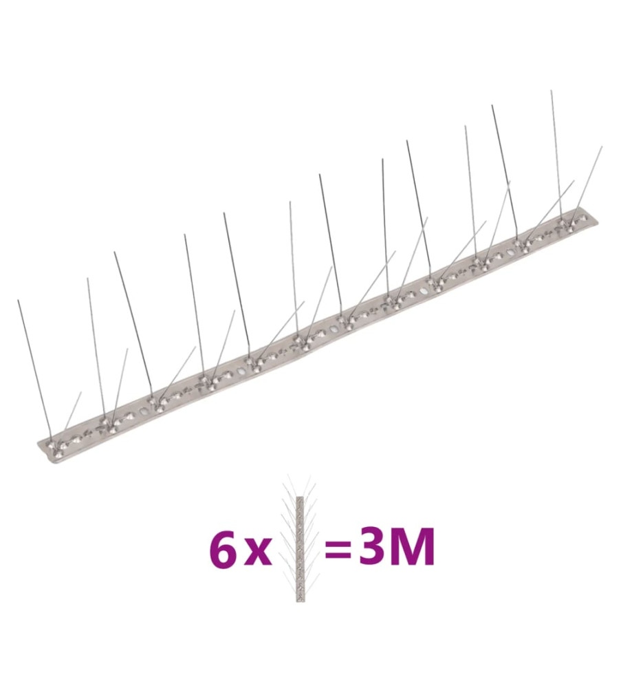 Ensemble de 6 pointes à 4 rangées contre oiseaux Inox 3 m