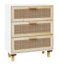 Buffet Blanc 60x30x70 cm Bois de pin massif et rotin naturel