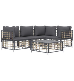 Salon de jardin 5 pcs avec coussins anthracite résine tressée