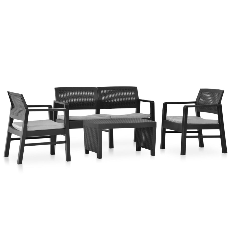 Salon de jardin 4 pcs avec coussins Plastique Anthracite Salon de jardin 4 pcs avec coussins Plastique Anthracite