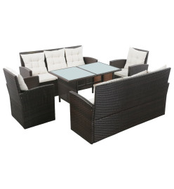 Salon de jardin 5 pcs avec coussins Résine tressée Marron