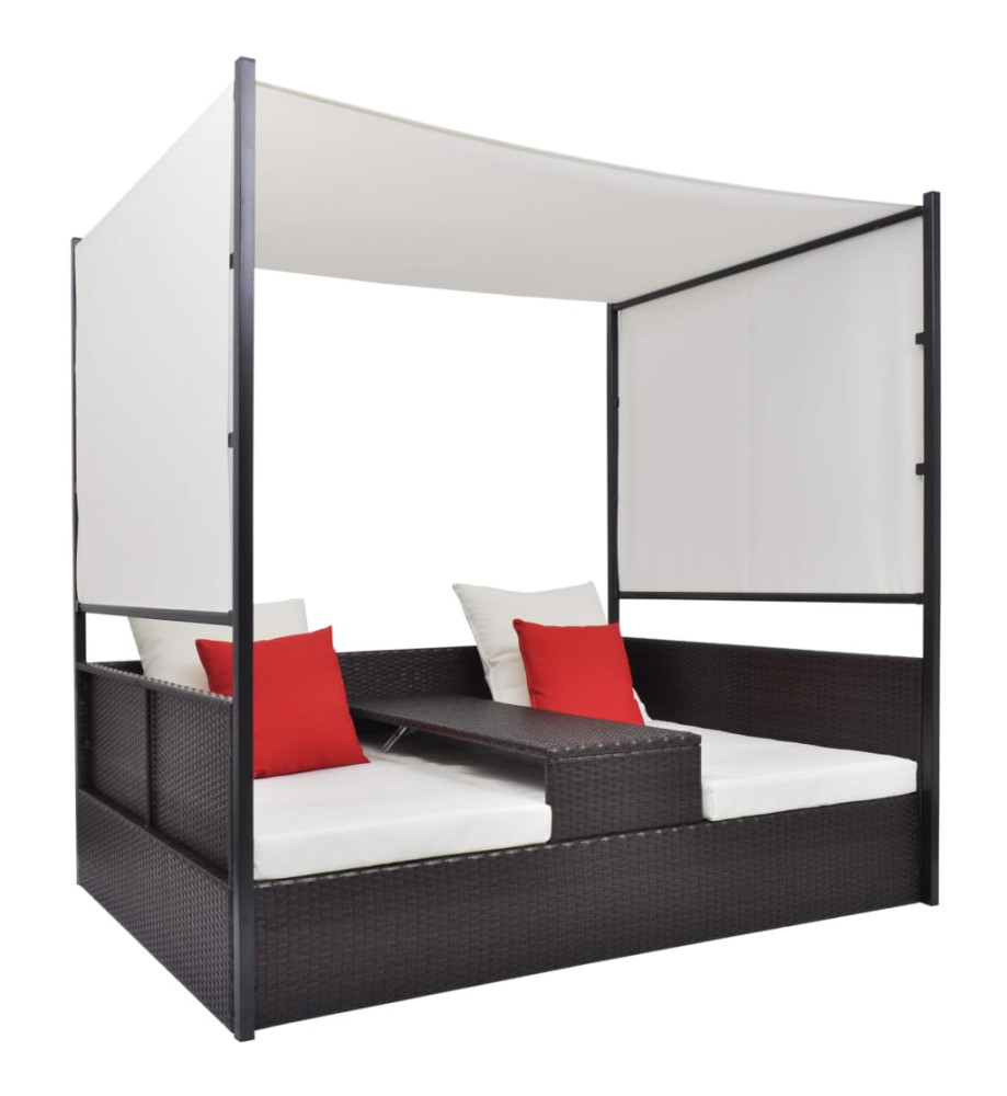 Lit de jardin avec auvent Marron 190x130 cm Résine tressée Lit de jardin avec auvent Marron 190x130 cm Résine tressée