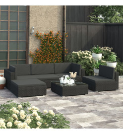 Salon de jardin 6 pcs avec coussins Résine tressée Noir