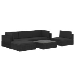Salon de jardin 6 pcs avec coussins Résine tressée Noir