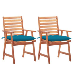 Chaises à dîner d'extérieur 2 pcs avec coussins Acacia massif