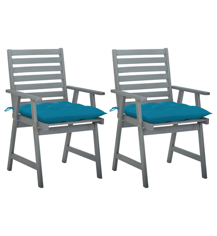 Chaises à dîner d'extérieur 2 pcs avec coussins Acacia massif Chaises à dîner d'extérieur 2 pcs avec coussins Acacia massif