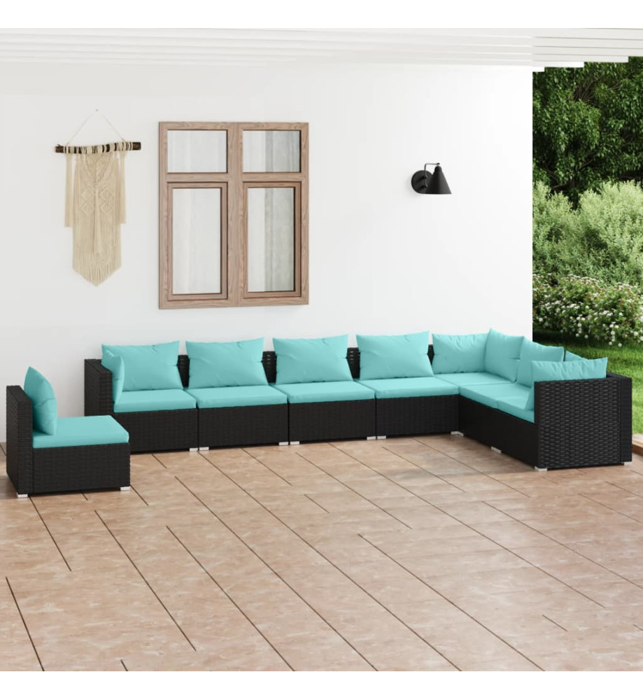 Salon de jardin 8 pcs avec coussins Résine tressée Noir Salon de jardin 8 pcs avec coussins Résine tressée Noir