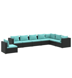 Salon de jardin 8 pcs avec coussins Résine tressée Noir