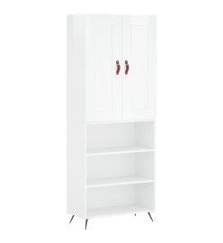 Buffet haut Blanc brillant 69,5x34x180 cm Bois d'ingénierie