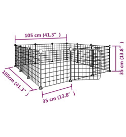 Cage animaux de compagnie à 12 panneaux et porte Noir 35x35 cm