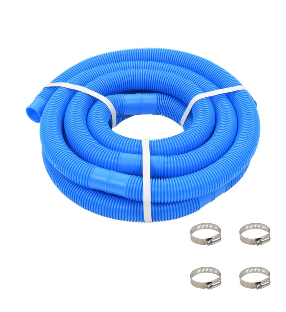 Tuyau de piscine avec colliers de serrage Bleu 38 mm 6 m