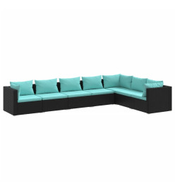 Salon de jardin 7 pcs avec coussins Résine tressée Noir