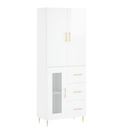 Buffet haut Blanc brillant 69,5x34x180 cm Bois d'ingénierie