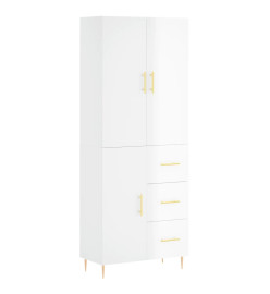 Buffet haut Blanc brillant 69,5x34x180 cm Bois d'ingénierie