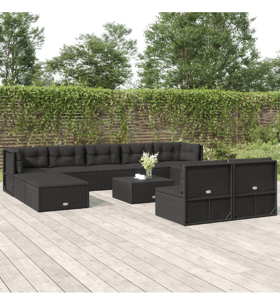 Salon de jardin 10 pcs avec coussins noir résine tressée Salon de jardin 10 pcs avec coussins noir résine tressée