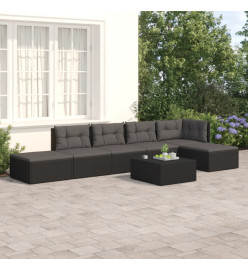 Salon de jardin 6 pcs avec coussins Noir Résine tressée