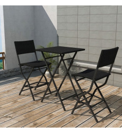 Ensemble de bistro pliable 3 pcs Acier Résine tressée Noir