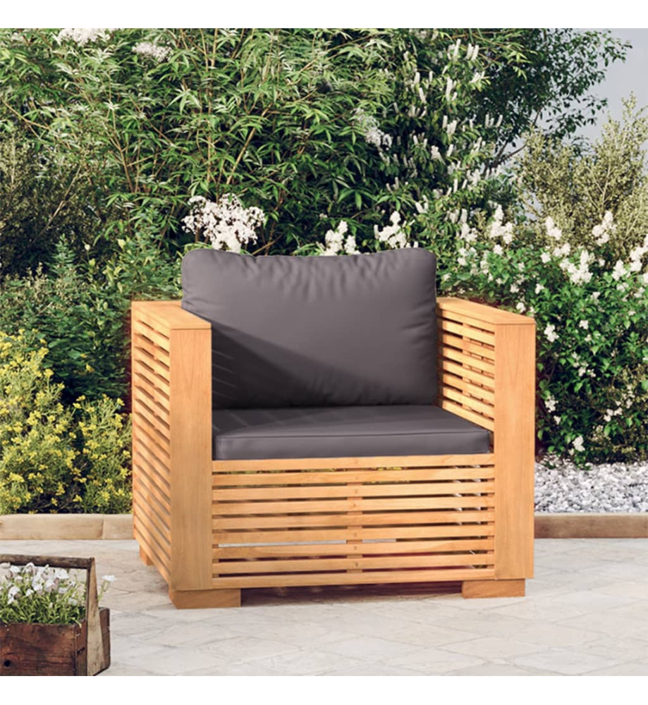 Fauteuil de jardin avec coussins gris foncé Bois de teck massif Fauteuil de jardin avec coussins gris foncé Bois de teck massif
