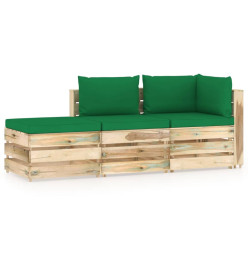 Salon de jardin 3 pcs avec coussins Bois imprégné de vert